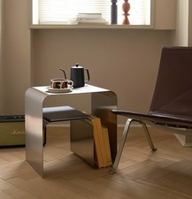 Minimalist Side Table, Integrated Bedside Cabinet Stainless Steel Silver