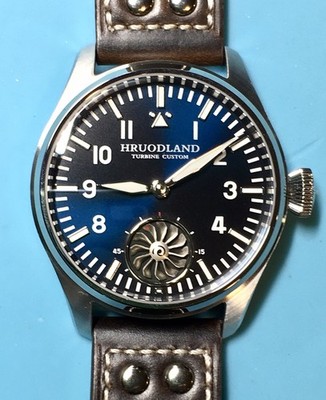 HRUODLAND F016 TURBINE PILOTS WATCH SEAGULL ST3620 HAND WIND BLUE SAPPHIRE BGW9!