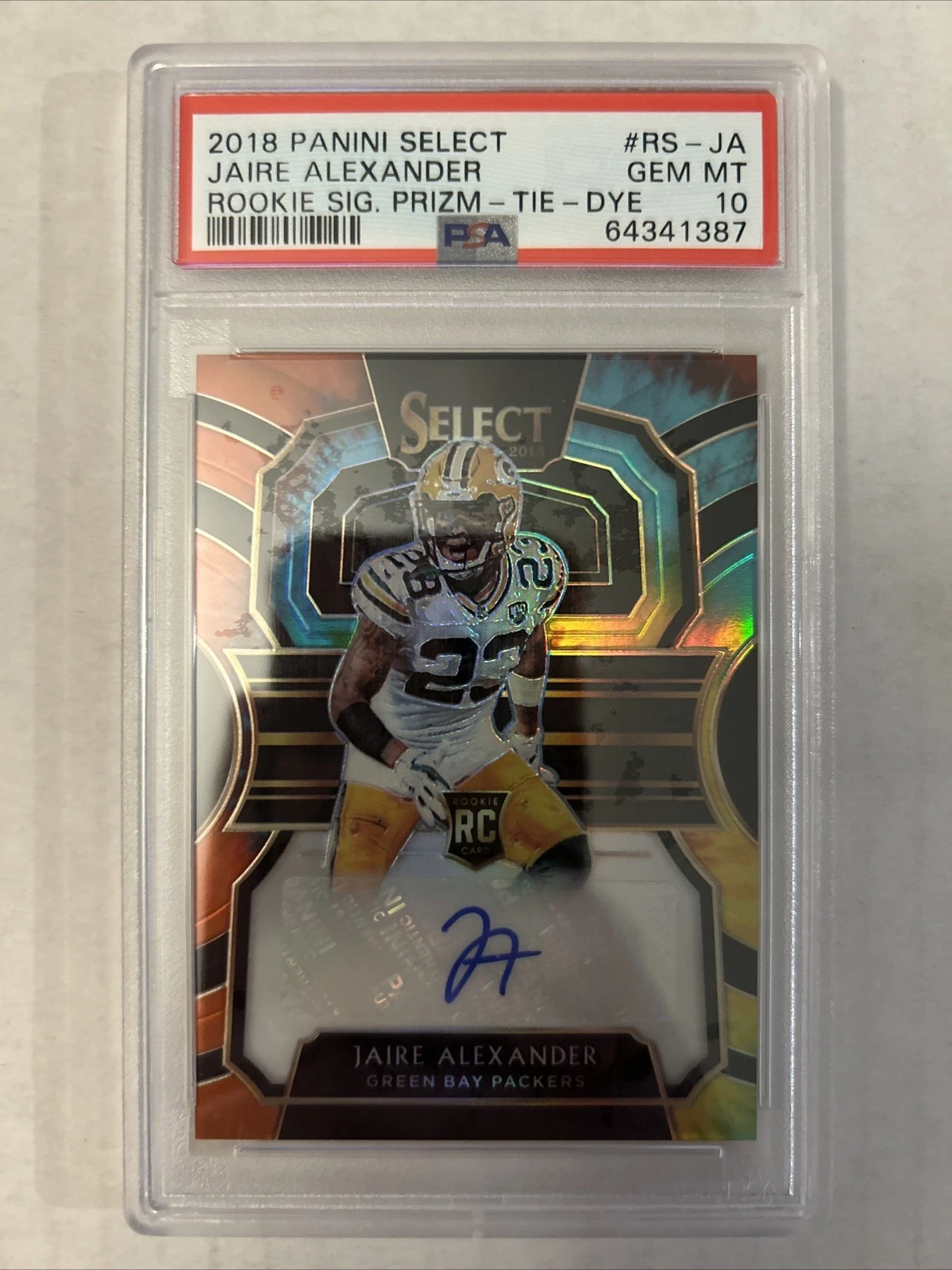 Jaire Alexander Panini Select Rookie Signature Prizm #RSJA Tie-Dye