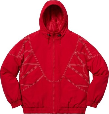 SUPREME ZIG ZAG STITCH HOODED PUFFY JACKET MEDIUM FW18J15 RED ~NEW