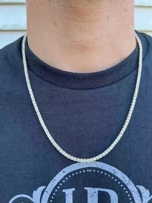 12Ct Round Cut Lab-Created Diamond Men's Tennis Necklace 14K White Gold Plated