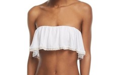 NWT Pilyq Platinum Water Lily M Flounced Whipstitched Bikini Swim Top 97948