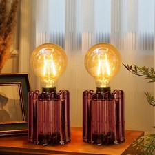 Set of 2 Battery Operated Table Lamp, Battery Powered Cordless Lamp with Time...