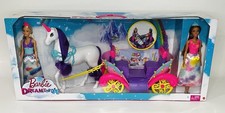 Barbie Dreamtopia Rainbow Unicorn Horse Carriage 2 Princess Dolls New