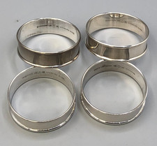 Set of 4 Gorham 6290 Plain Sterling Silver Round Napkin Rings 1/2"