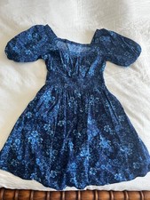 Old Navy Dress Womens SMALL Blue Mini Floral Smocked Puff Sleeve Babydoll NWT