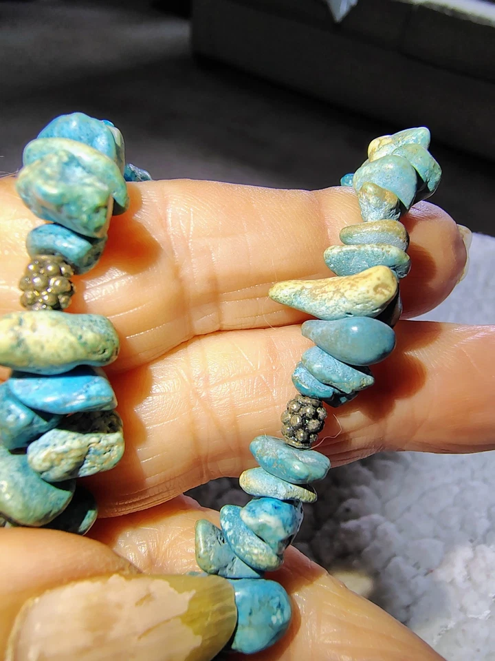 Boho Southwestern Necklace Genuine Turquoise Chip Beads Faux Turquoise Pendant - Image 4 of 4