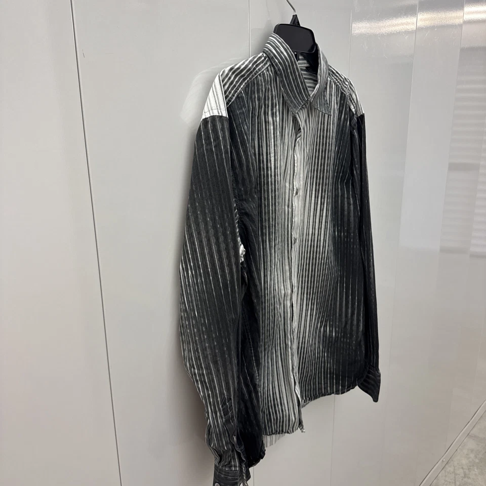 Jhane Barnes Men’s Large Black White Striped Button Up Long Sleeve Shirt - Image 4 of 4