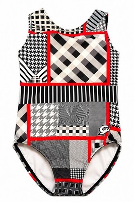 GK Elite CS Dynamics Gymnastics Leotard Youth S Red Black White Geo