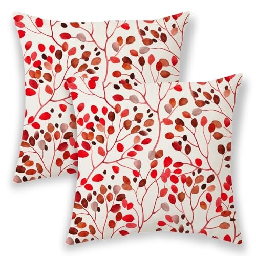 Christmas Pillow Covers 16x16 Inch 16" x 16" (Pack of 2) Christams Red Leaves
