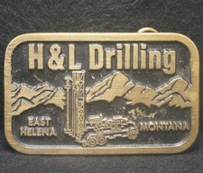 XD15143 VINTAGE 1970s H  L DRILLING OIL  GAS COMPANY SOLID BRASS BELT BUCKLE