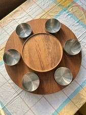 Stelton Lazy Susan Teak With 6 Stainless Steel Bowls - Fondue Set