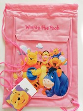 Disney Licensed Winnie the Pooh Drawstring Backpack Sling w/ Front Pocket PINK