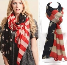 American Flag Patriotic Scarf 34" x 72" Red White Blue, USA, 4th of July, Cute