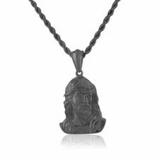 EDFORCE Stainless Steel Black Large Hip-Hop Jesus Mens Pendant Necklace, 24"