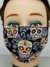 Halloween Day of the Dead Sugar Skull Fabric Face Mask Cotton Resuable Adult