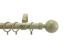 Image of Extendable Curtain Pole Metal Brushed Cream & Gold Rod 19mm Ball Finials Rings