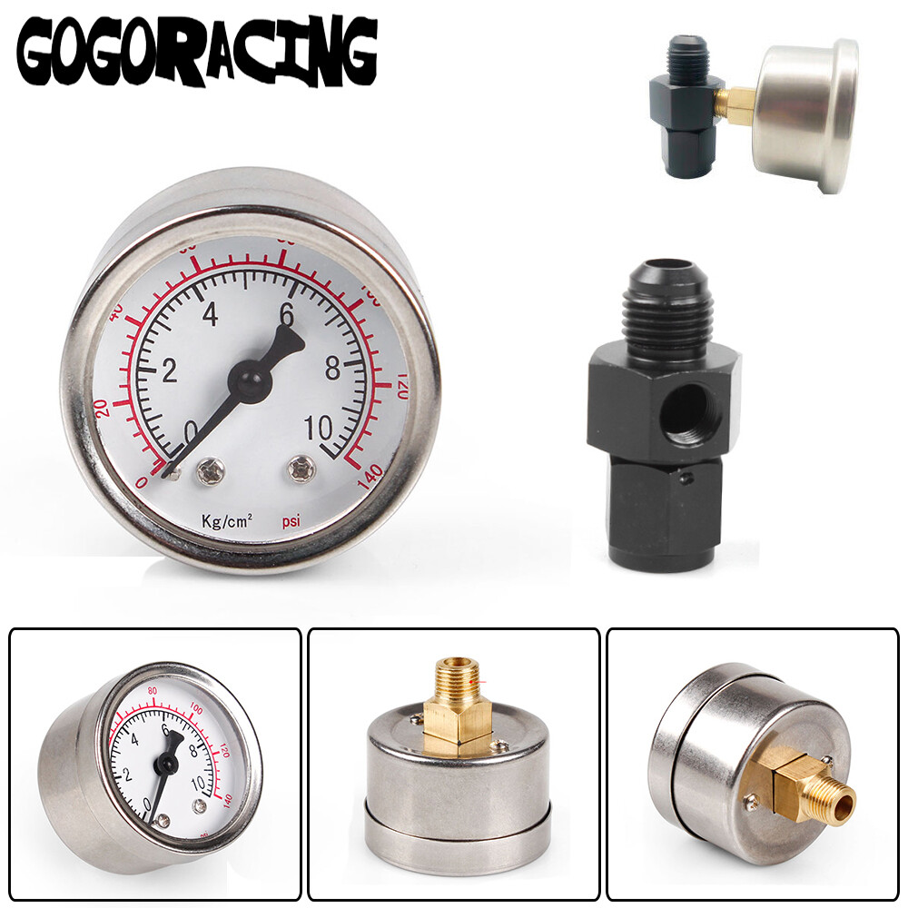 0-140psi Fuel Pressure Gauge Regulator Oil Press Gauge 1/8" NPT w/ 6AN Adapter