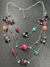 Vintage 18” Pink & Green Lucite Beaded Layered Chain Bib Necklace