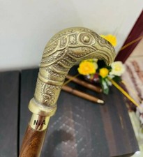 Brass Solid Vintage Designer Eagle head Wooden Walking Stick Cane Antique Gift