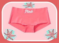 L NO SHOW Coral Graphic LOGO Stretch Victorias Secret PINK Boyshort Brief Panty