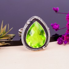 Green Peridot 925 Sterling Silver Ring Handmade Jewelry Gift For Friends