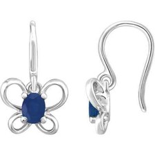 14K White Gold Oval September Youth Butterfly Birthstone Earrings