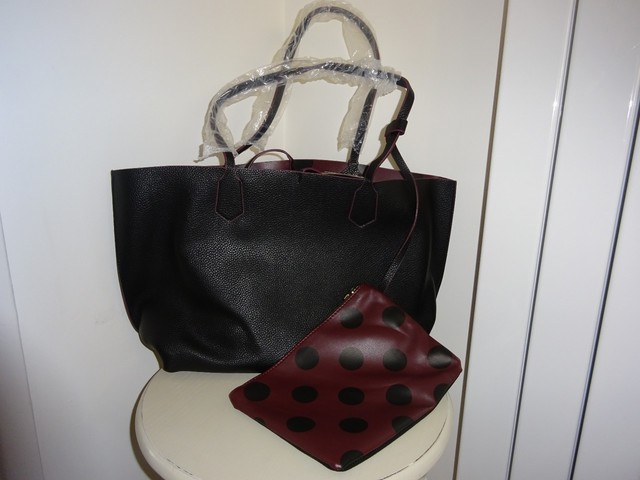 zara reversible tote bag black and red
