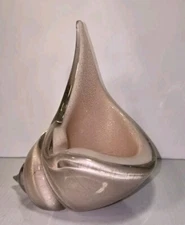 LG VINTAGE ITALIAN MURANO OPALINE PINK GOLD FLECK ART GLASS CONCH SHELL BOWL