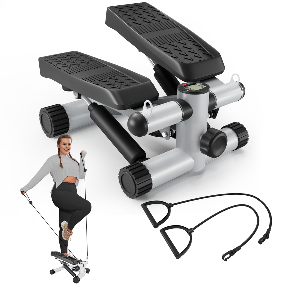 Mini Hydraulic Stepper with Resistance Bands Fitness Machine LCD