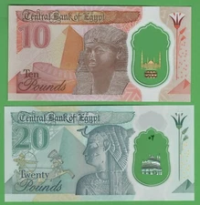 Egypt 10 and 20 Pounds Set of 2 Banknote UNC World Polymer Money