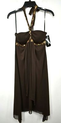 By Choice Womens Spaghetti Strap Sequins Embroidery Pleated Halter Mini Dress L