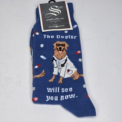 Socksmith Men's Crew Socks The Dogtor Is In Fun Dog Novelty Footwear