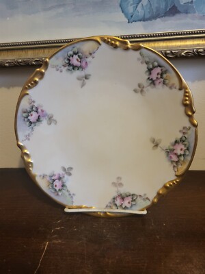 JPL Limoges France Hand Painted Plate Roses Gold Signed M. Paddock  7.5''
