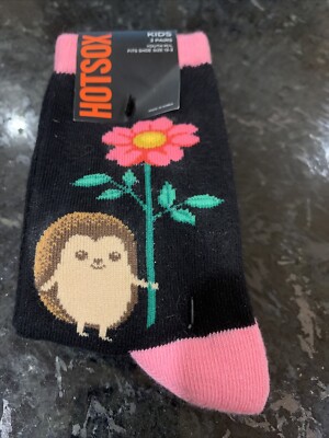 Hot Sox Kid's Hedgehog Flower Socks 3 Pair, Assorted ,Medium/large
