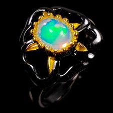 Vintage One of a kind Handmade Natural Opal Silver Ring 925 Sterling / RVS357