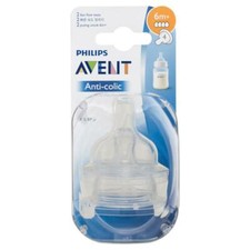 Avent Teat Silicone 6 Months Fast Flow 2 Pack Anti-Colic Reduce Discomfort