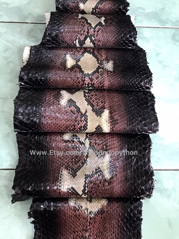 Genuine Python Leather, Exotic Snake Skin, Brown SnakeSkin, Multicolor Leather - Image 3 of 4
