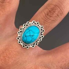 Turquoise 925 Sterling Silver Band Statement Ring Handmade Ring All Size-U-118