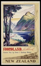 Fiordland New Zealand Travel Poster Print  Reproduction Giclee Print 11x17