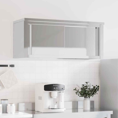 vidaXL Kitchen Wall Cabinet with Sliding Doors Stainless Steel HEE - Picture 3 of 10