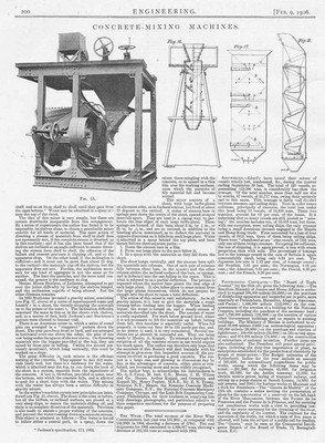 1906 2x antike technische Drucke - Betonmischmaschinen