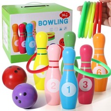 Wooden Kids Bowling Set for Toddlers Infants Ages 2-5 - 6 Pins  2 Balls  6 ...