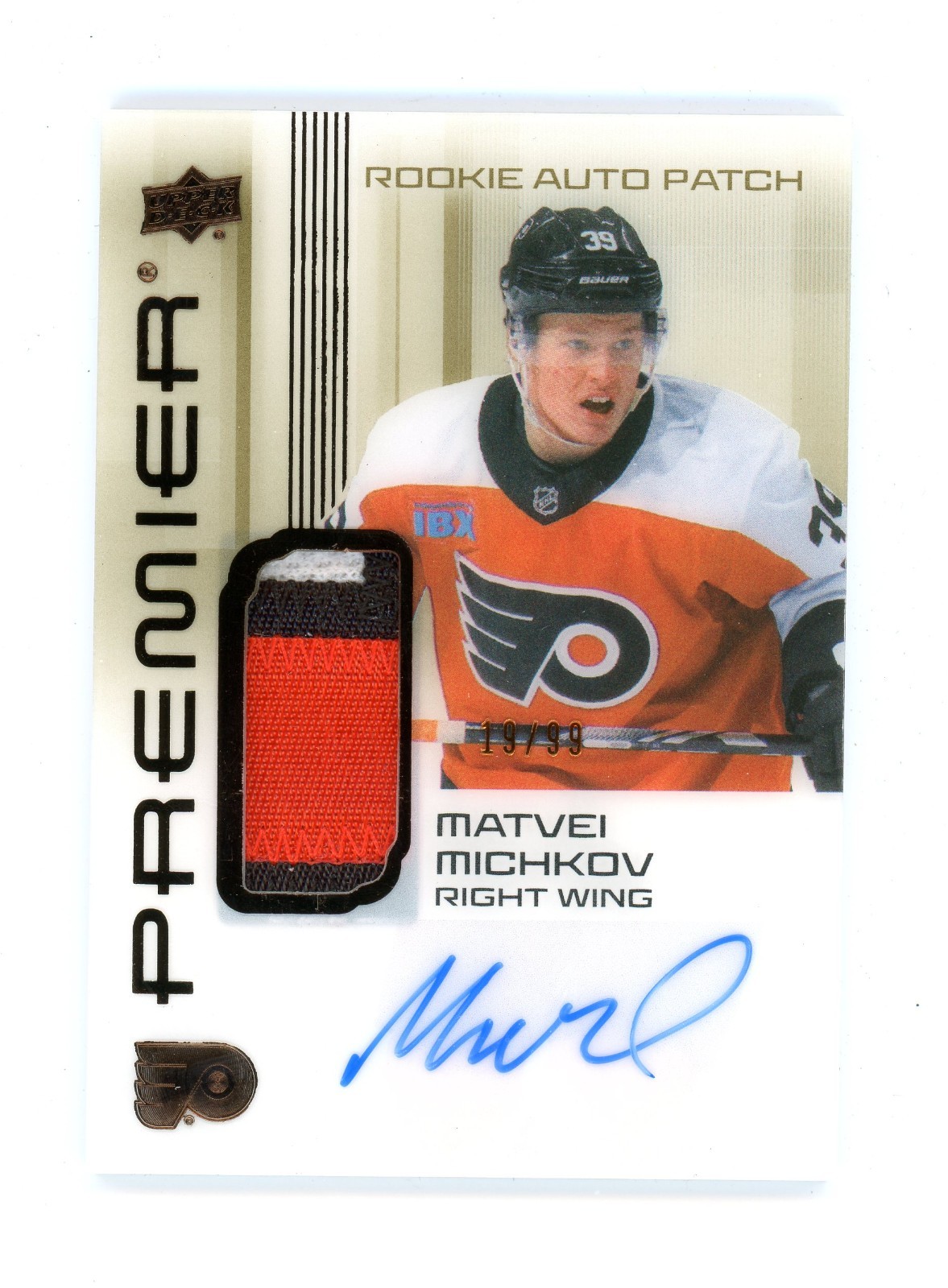 2024-25 Upper Deck Premier Rookie Patch Autograph Matvei Michkov 19/99 AR-MI