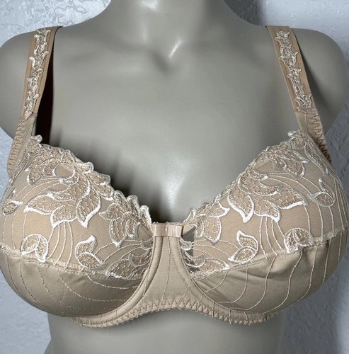 Prima Donna Deauville Full Cup Bra UK 34J Underwire Floral Lace Beige Unpadded
