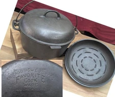 Chicago Hardware Fdry CHF #8 Dutch Oven w/TWO LIDS,SITS FLAT  RESTORED Cast Iron