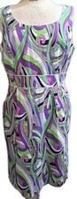Tahari Sheath Dress Women's 10 Geometric Purple Green Career Sleeveless Bodycon 