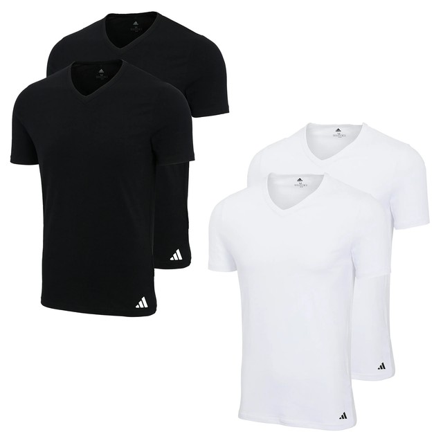 adidas Herren T-Shirts, 2er Pack - V-Neck Shirt Active Flex Cotton, einfarbig...