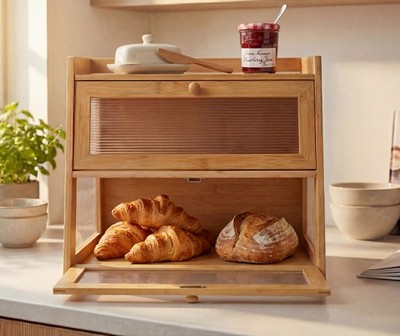 Große Brotkästen Natur Bambus Holz 2/3 Fächer Laib Aufbewahrung Regale Küche
