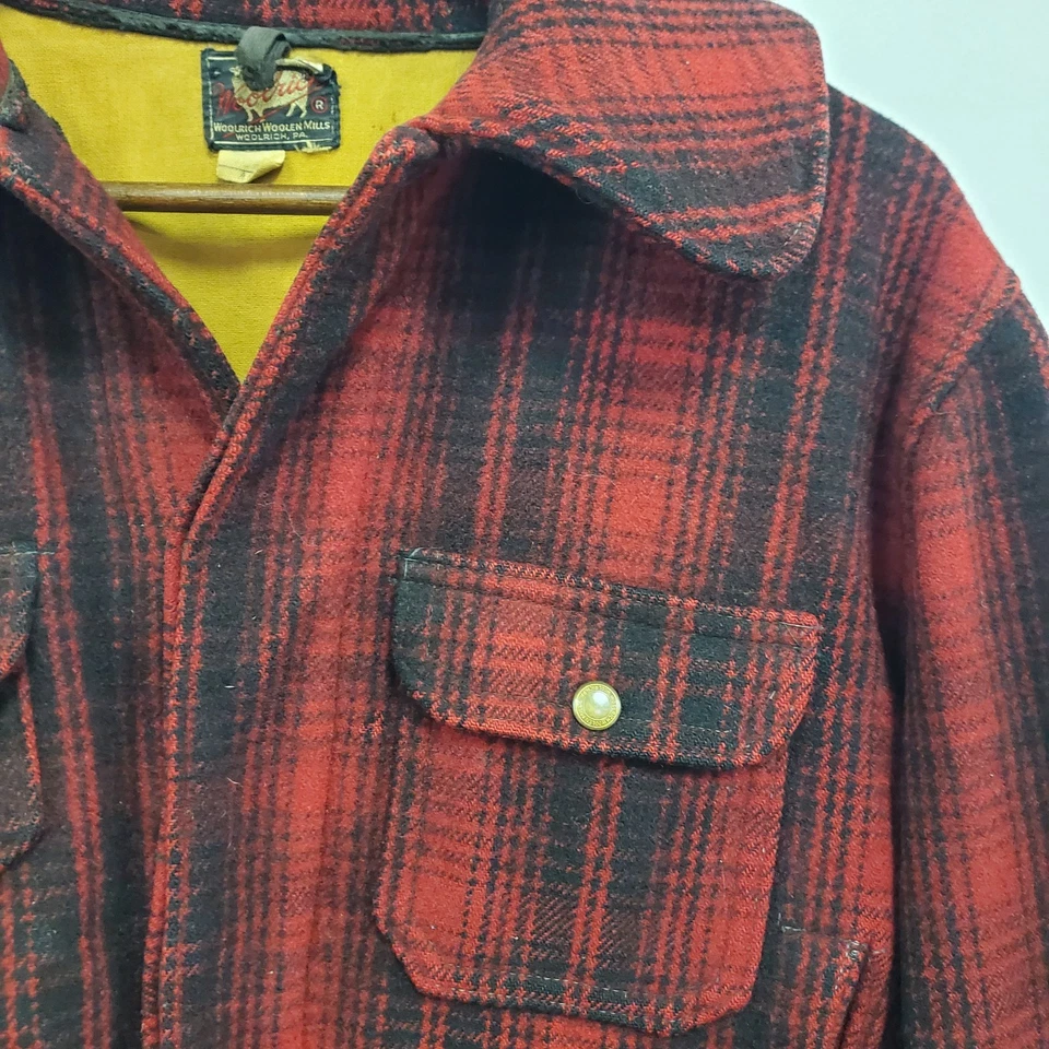 Vintage 40S/50S Woolrich Mackinaw Wool 503 Hunting Jacket Sz 40 Red Plaid Coat - Image 2 of 4